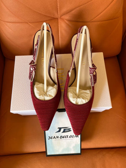 Christian Dior burgundy embroidered cotton ja'dior slingback pump