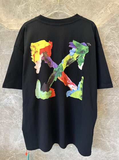 Off-White men’s abstract colorful brushstroke logo t-shirt in black