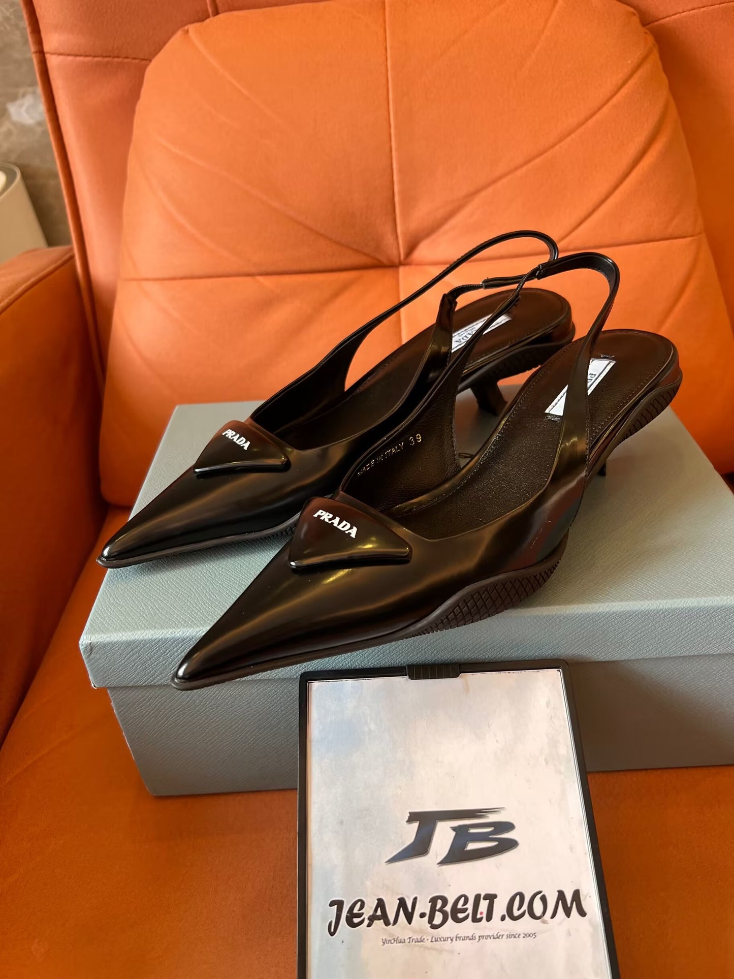 Prada leather pointy-toe slingback