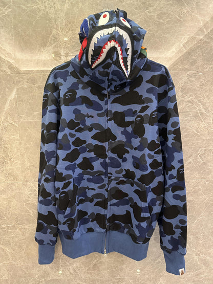 BAPE shark hoodie blue camo full zip