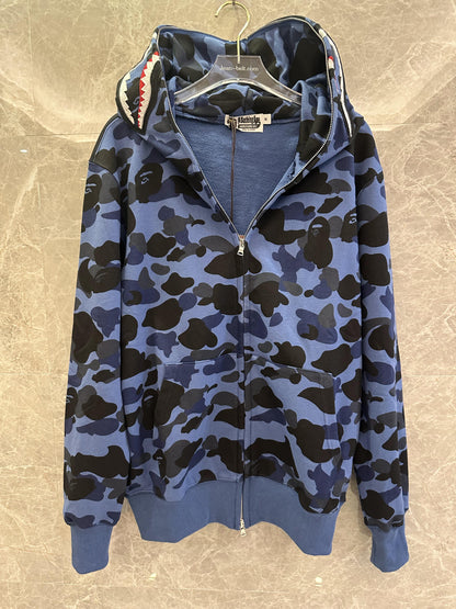 BAPE shark hoodie blue camo full zip