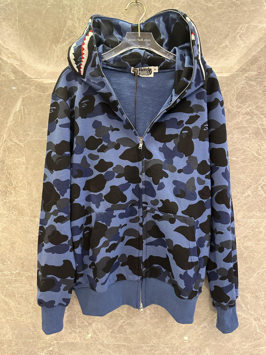 BAPE shark hoodie blue camo full zip