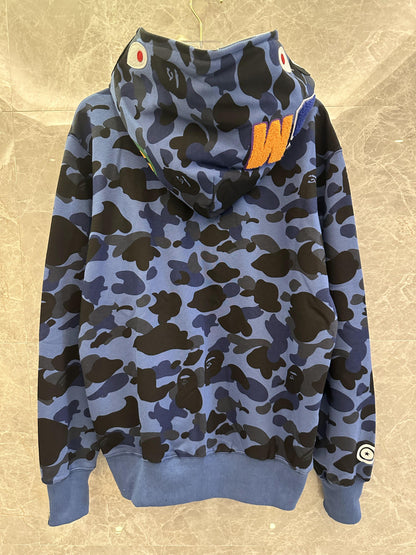 BAPE shark hoodie blue camo full zip