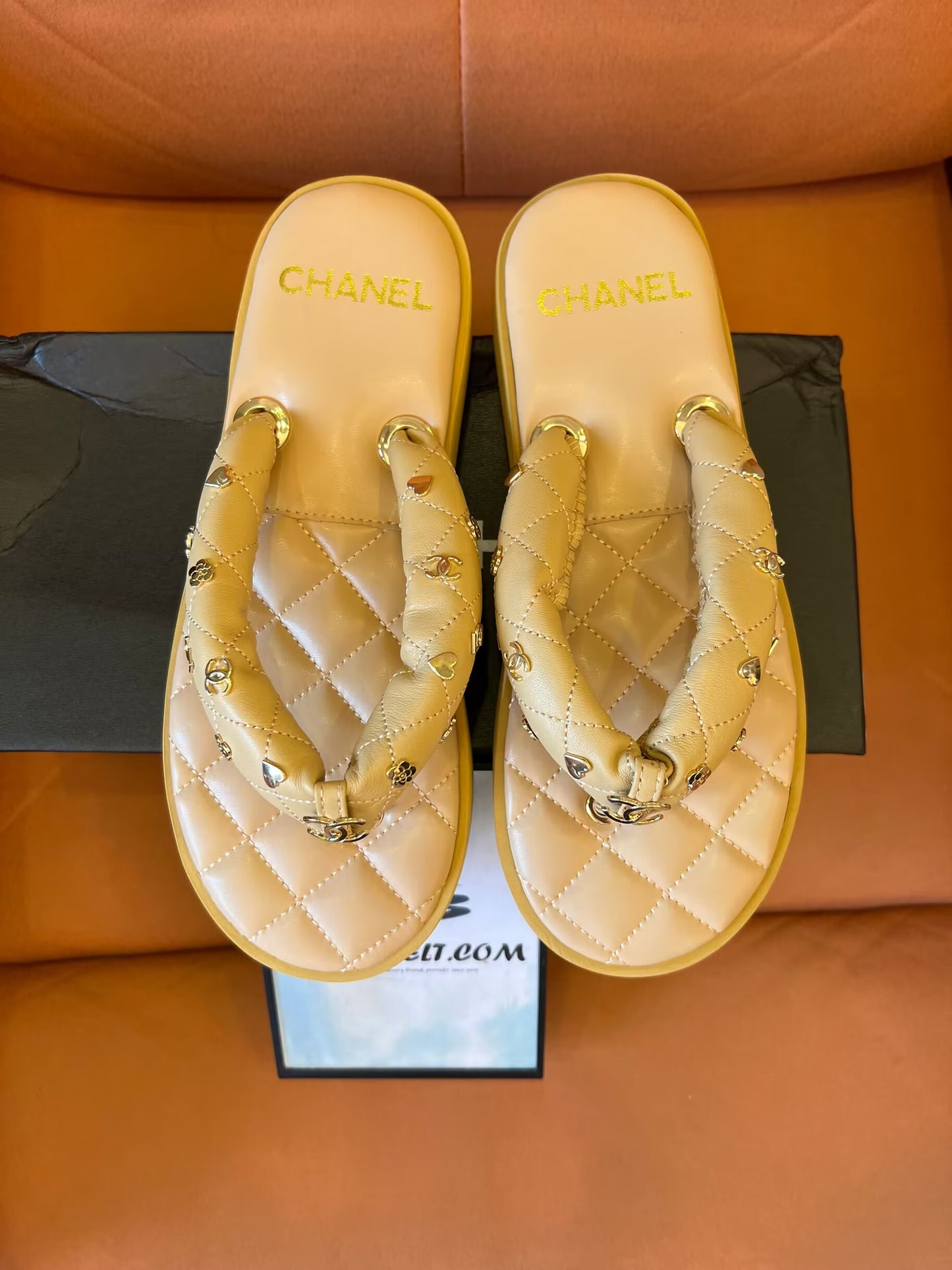 Chanel quilted beige sandals