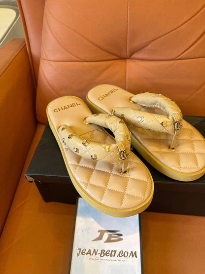 Chanel quilted beige sandals