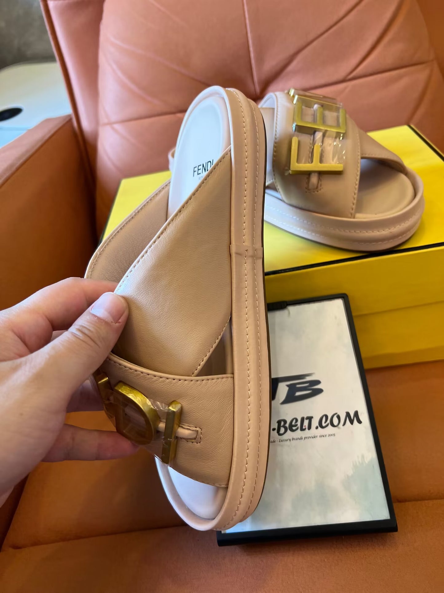 Fendi logo sandals in beige and black