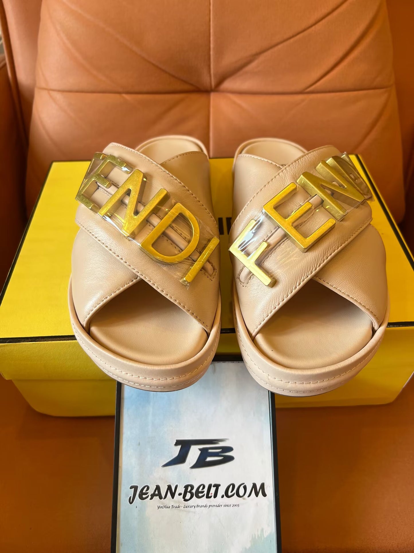 Fendi logo sandals in beige and black