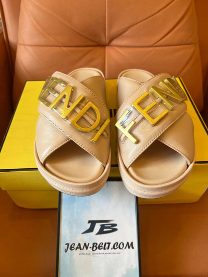 Fendi logo sandals in beige and black