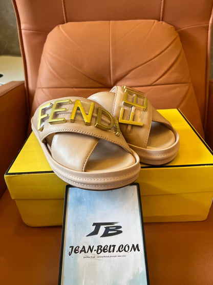 Fendi logo sandals in beige and black