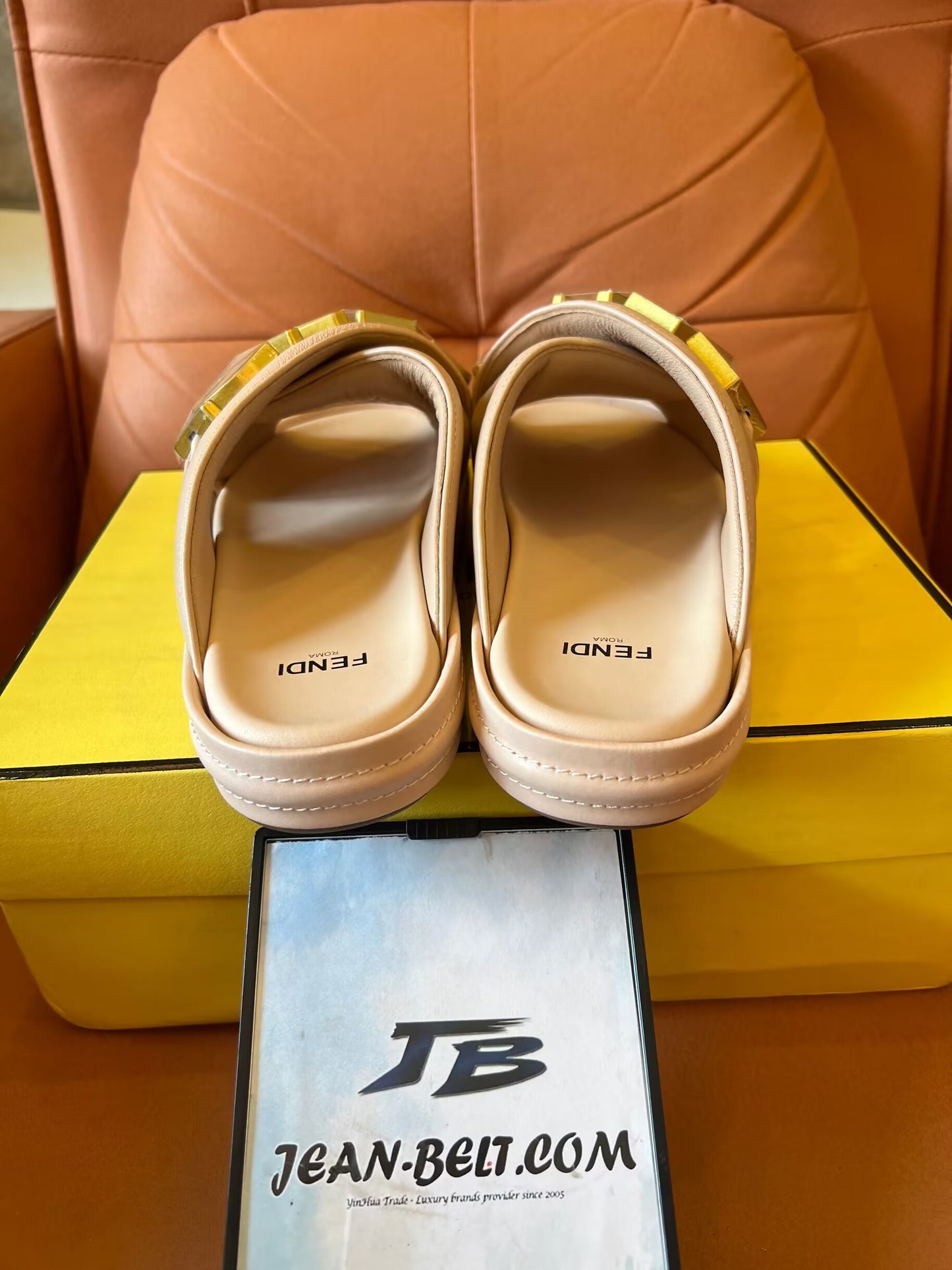 Fendi logo sandals in beige and black