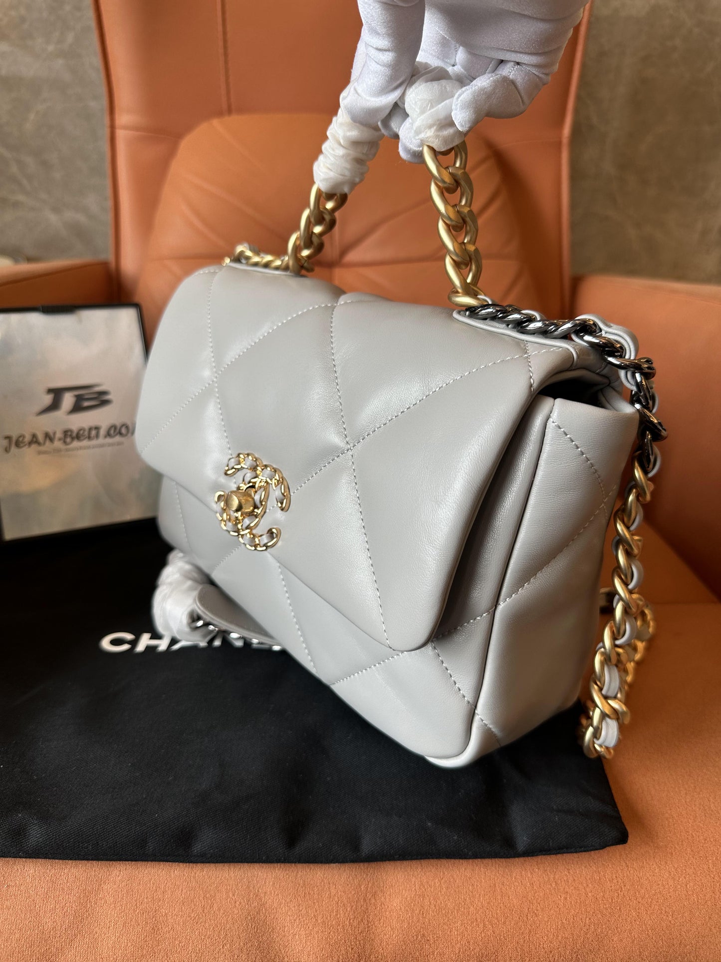 Chanel 19 flap bag grey lambskin