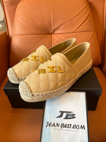 Chanel lambskin quilted CC logo espadrilles beige