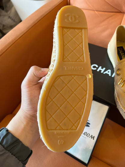 Chanel lambskin quilted CC logo espadrilles beige