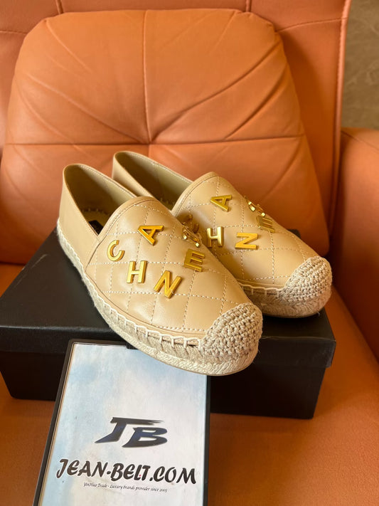 Chanel lambskin quilted CC logo espadrilles beige