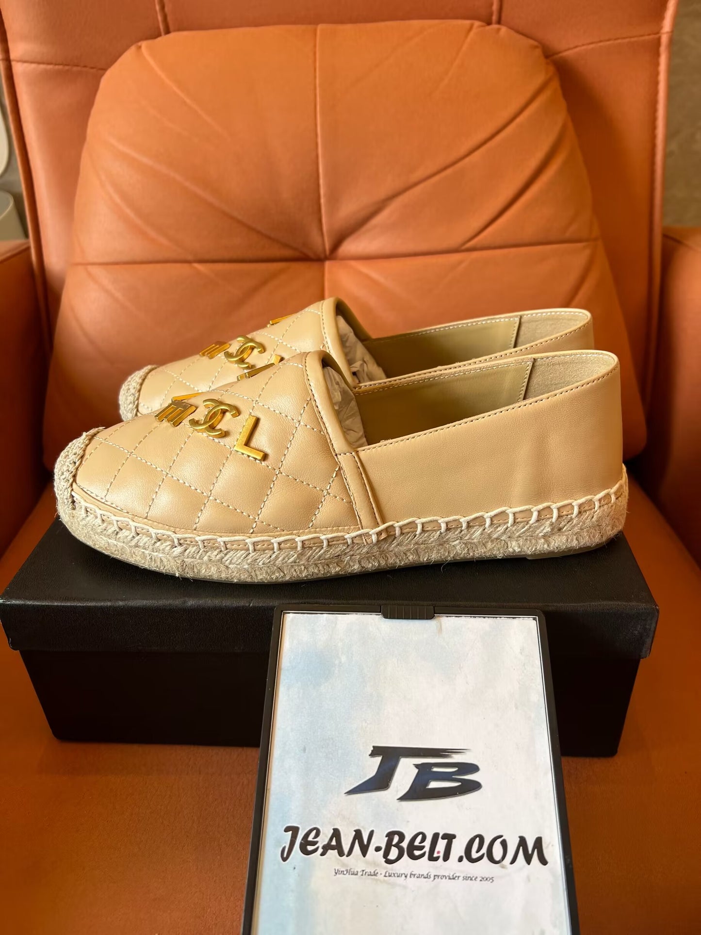 Chanel lambskin quilted CC logo espadrilles beige