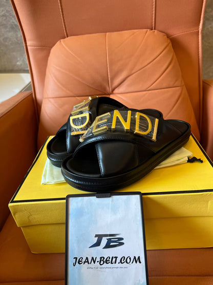 Fendi logo sandals in beige and black