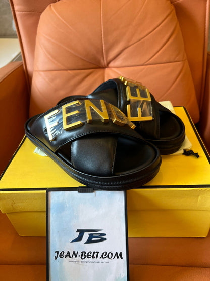 Fendi logo sandals in beige and black