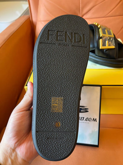 Fendi logo sandals in beige and black