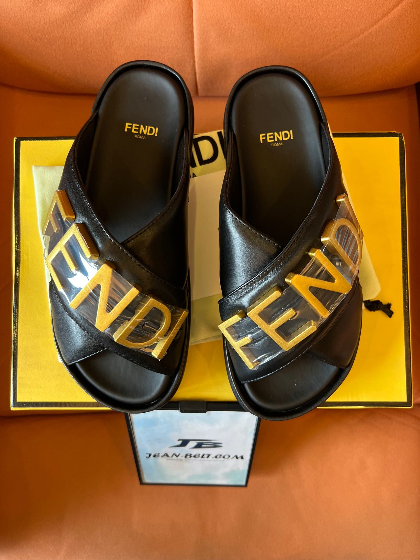 Fendi logo sandals in beige and black