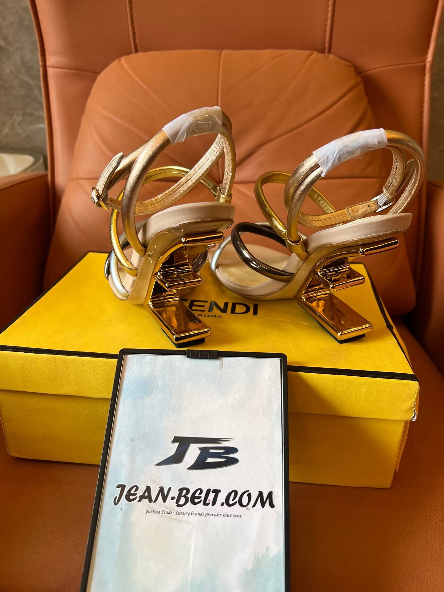 Fendi metallic nappa fendi first 95mm strappy heel sandals