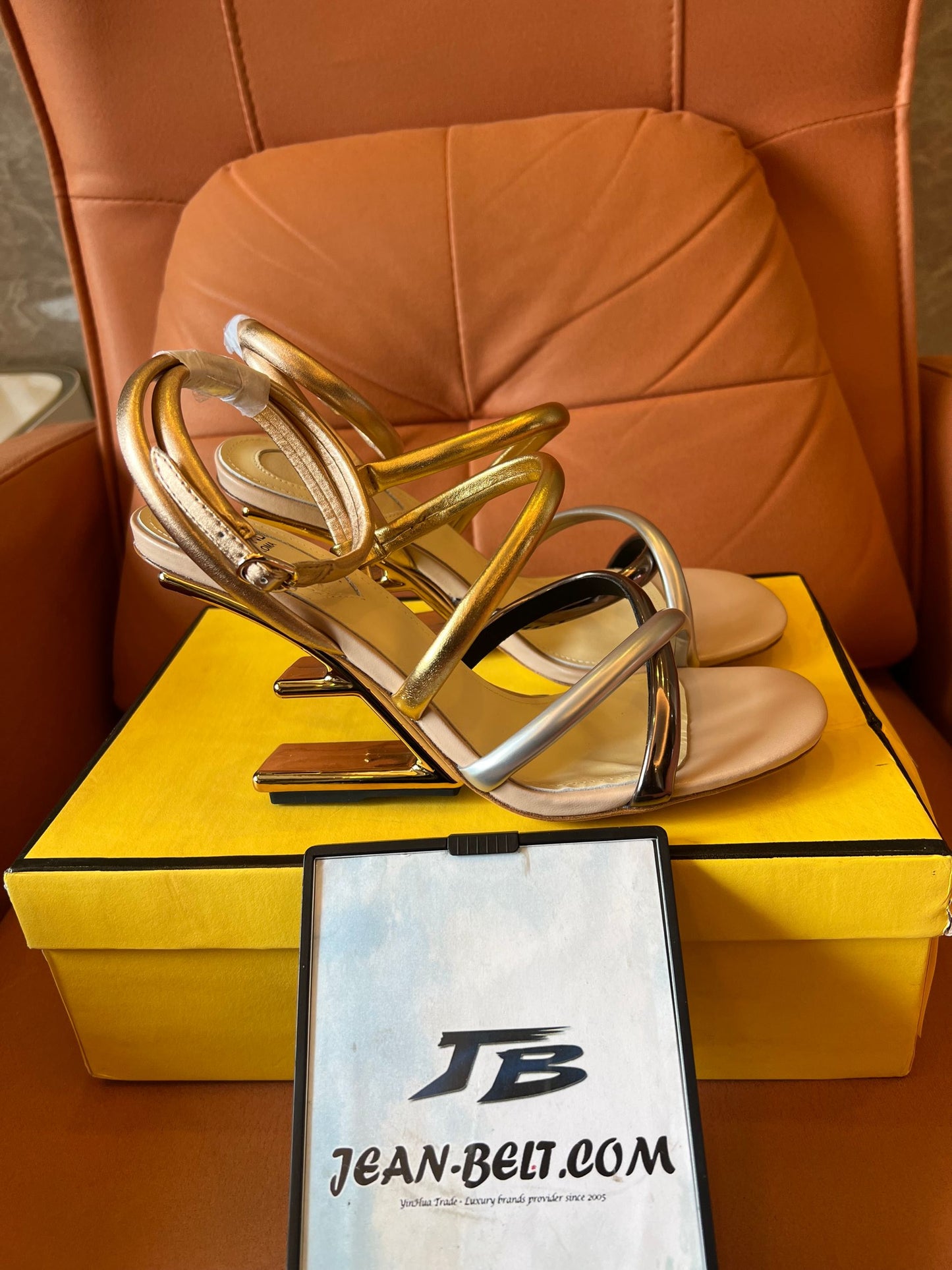 Fendi metallic nappa fendi first 95mm strappy heel sandals