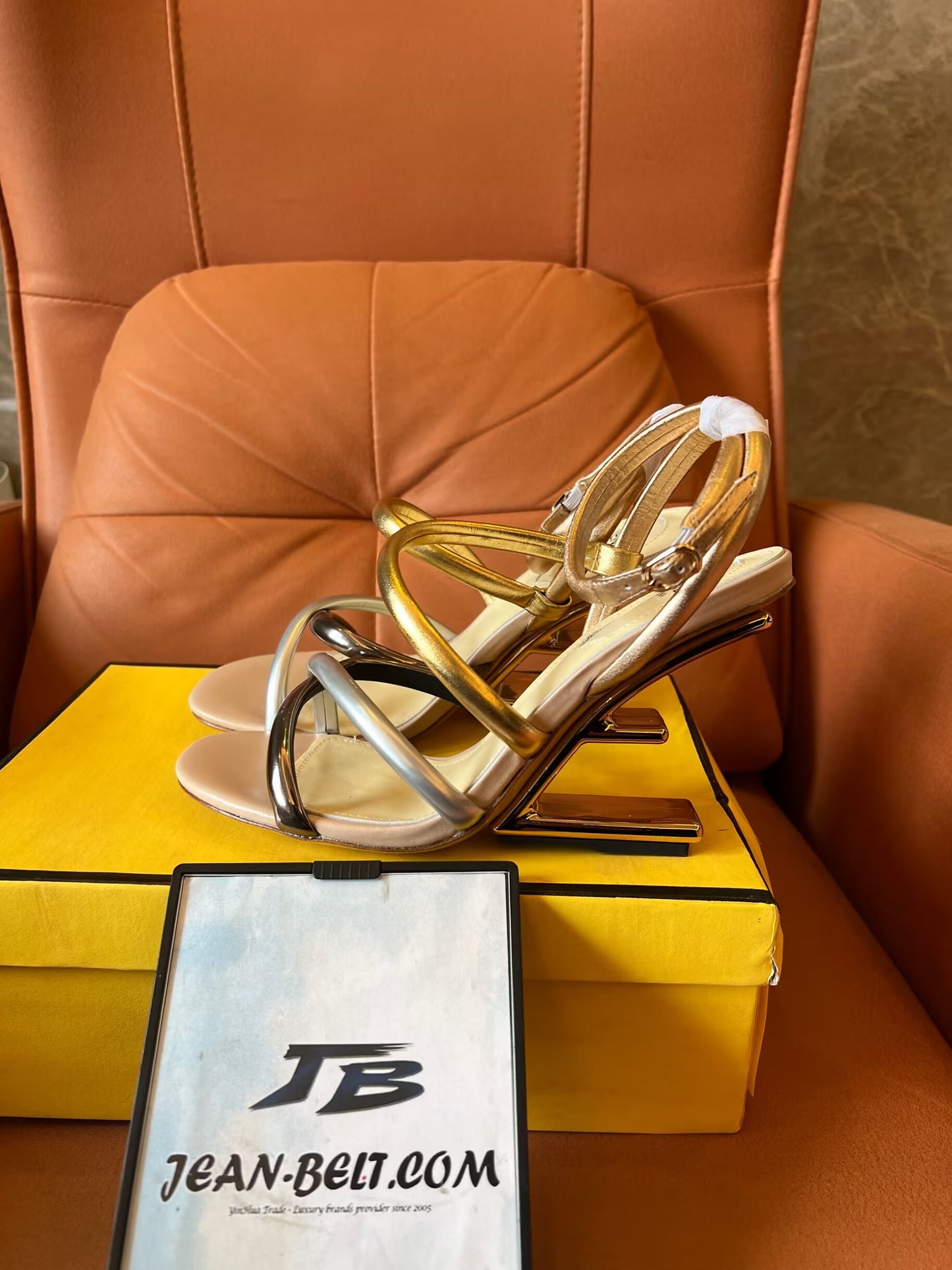 Fendi metallic nappa fendi first 95mm strappy heel sandals