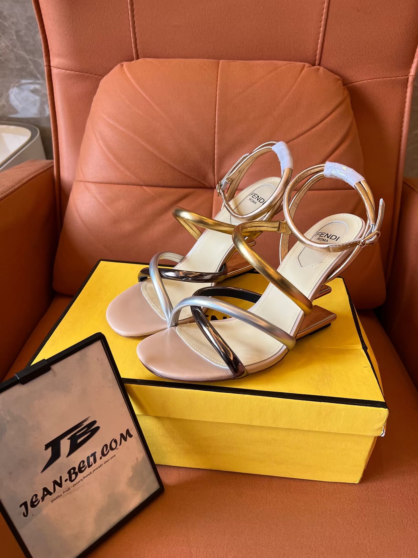 Fendi metallic nappa fendi first 95mm strappy heel sandals