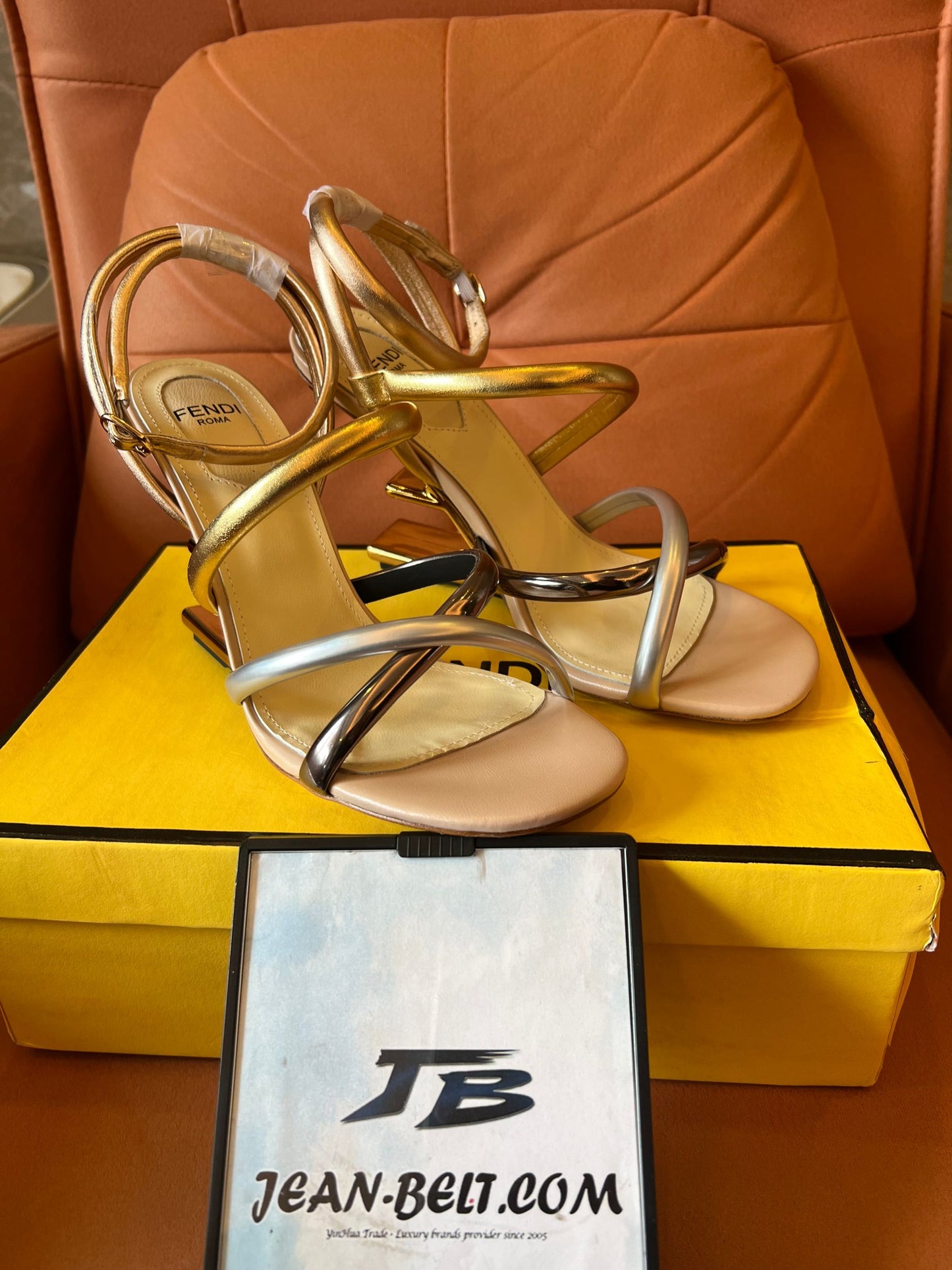 Fendi metallic nappa fendi first 95mm strappy heel sandals