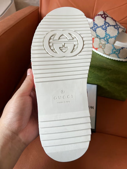 Gucci multicolor GG monogram platform sandals