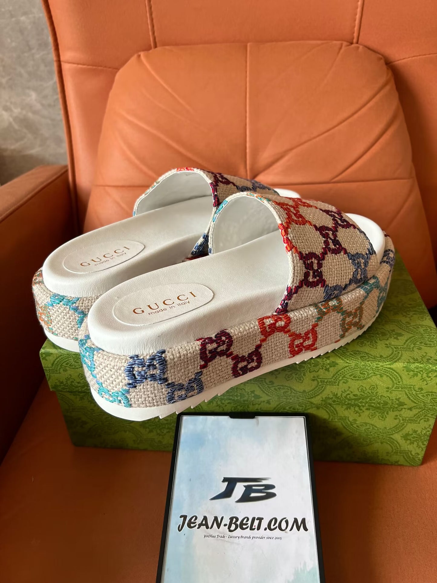 Gucci multicolor GG monogram platform sandals