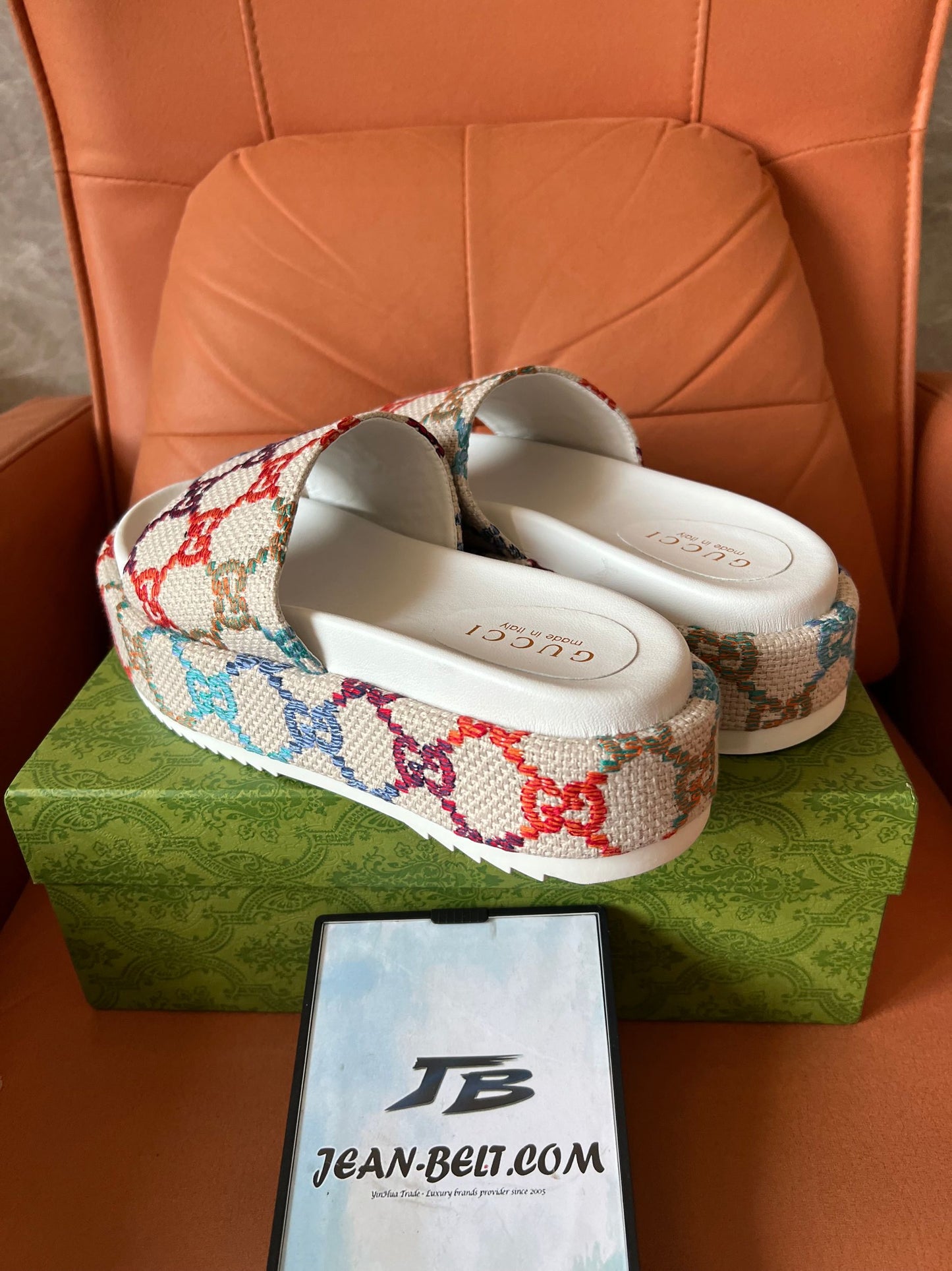 Gucci multicolor GG monogram platform sandals