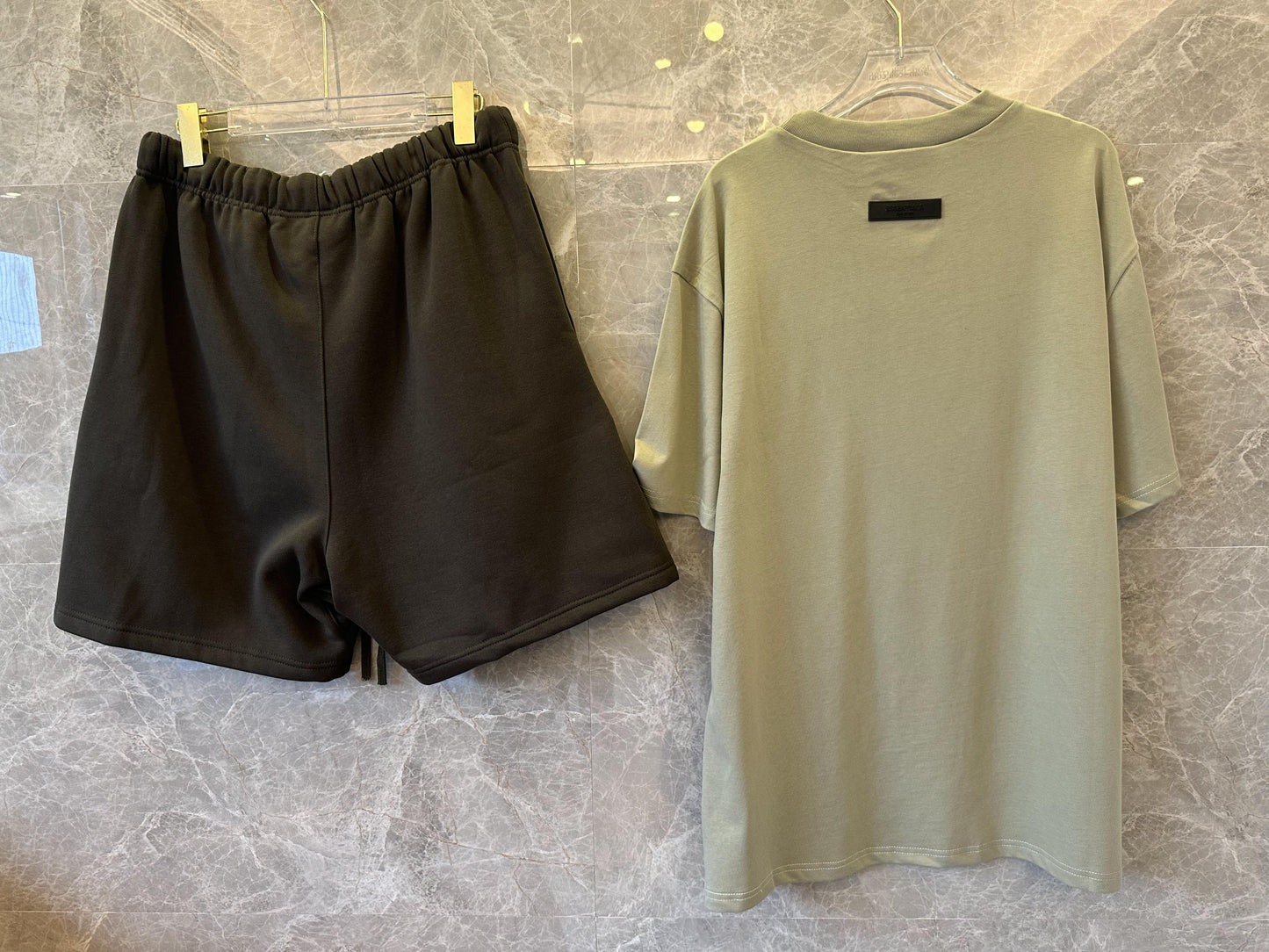 Essentials casual set: light green t-shirt and black shorts