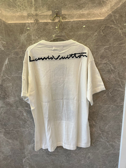 Louis Vuitton white t-shirt with embroidered logo and cartoon graphic