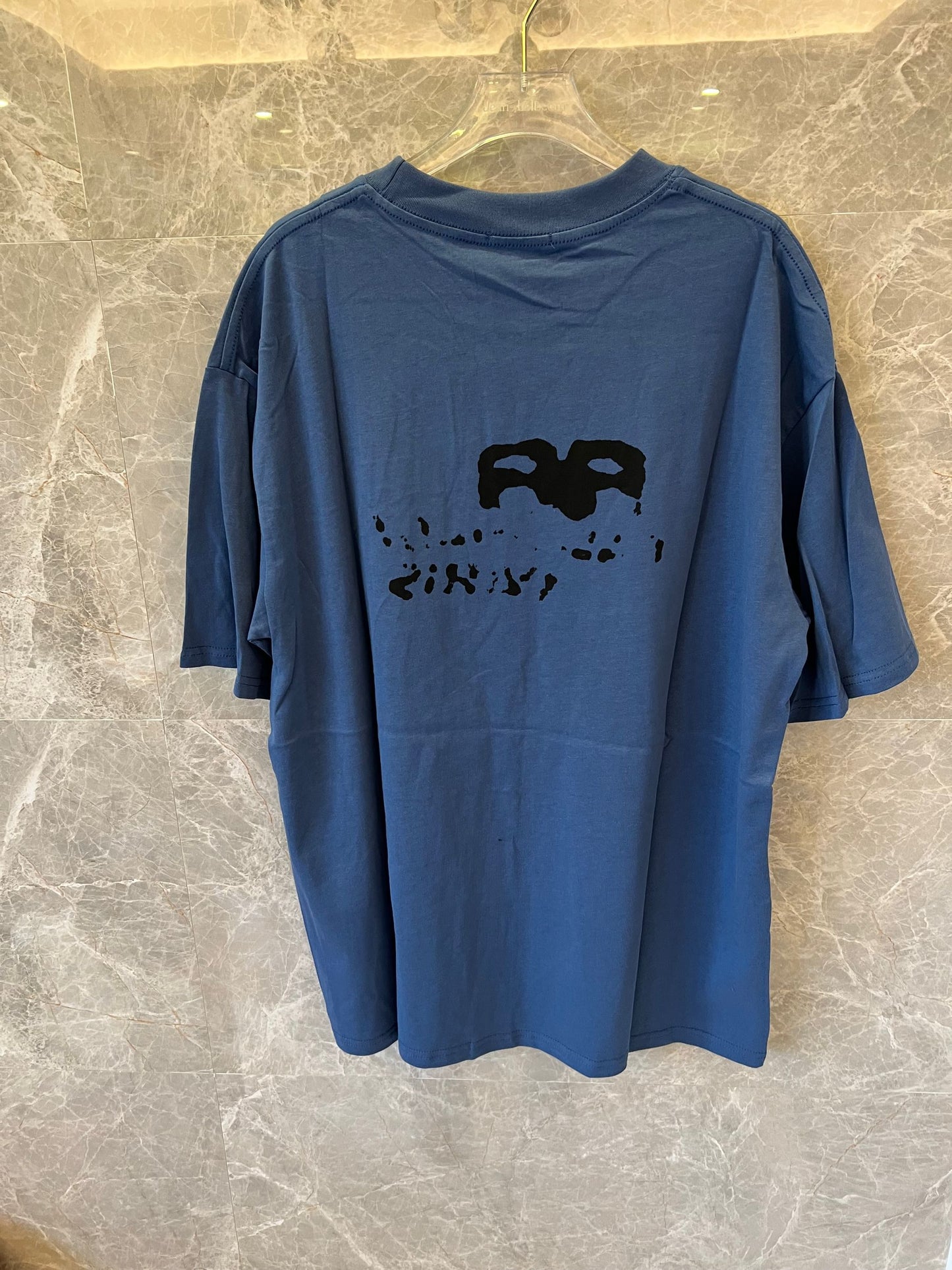 Balenciaga blue t-shirt with graffiti-style "Balenciaga Paris" Print