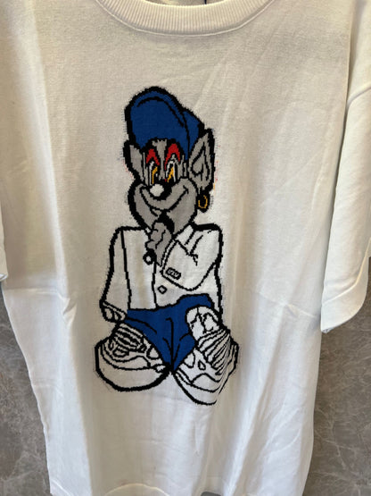 Louis Vuitton white t-shirt with embroidered logo and cartoon graphic