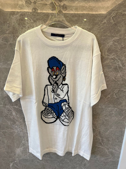 Louis Vuitton white t-shirt with embroidered logo and cartoon graphic