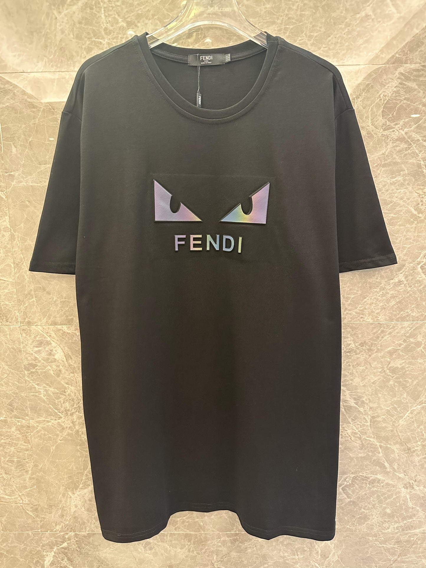 Fendi black t-shirt with gradient eyes graphic and logo