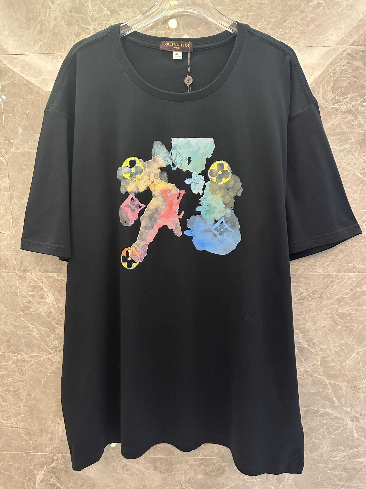 Louis Vuitton black t-shirt with colorful ink-wash logo graphic