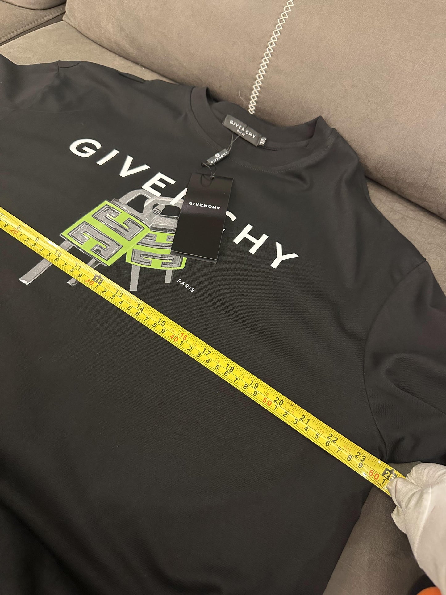 Givenchy black t-shirt with geometric green graphic and logo