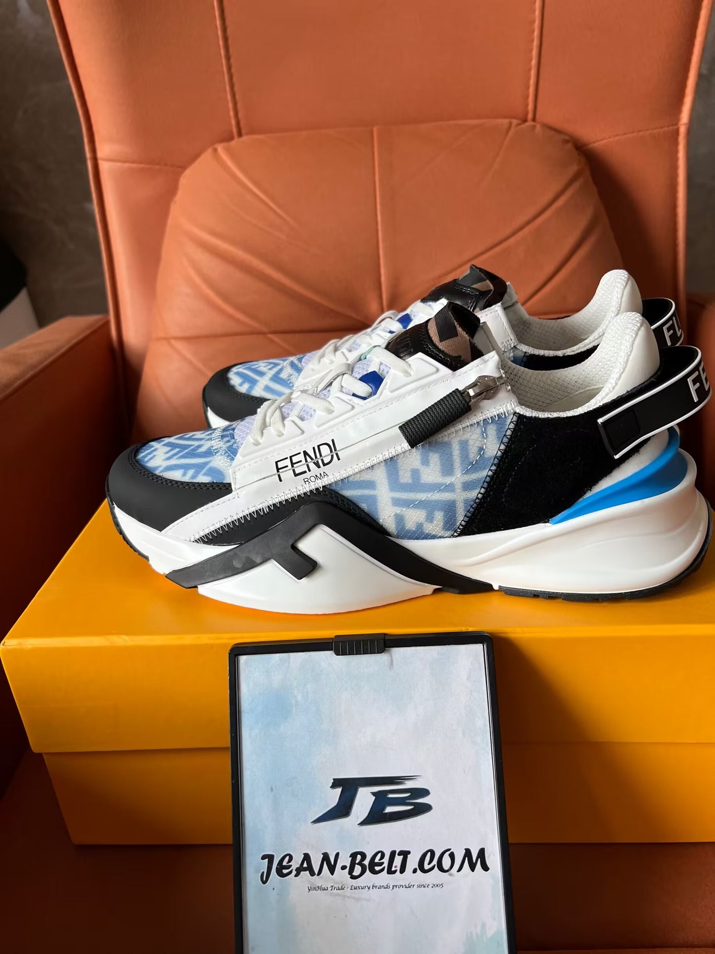 Fendi Flow light blue nylon low sneakers