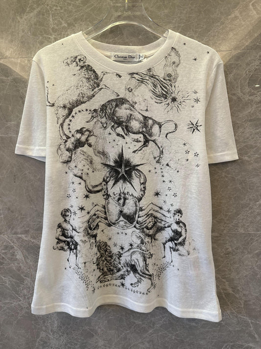 Dior white zodiac print t-shirt with astrological design