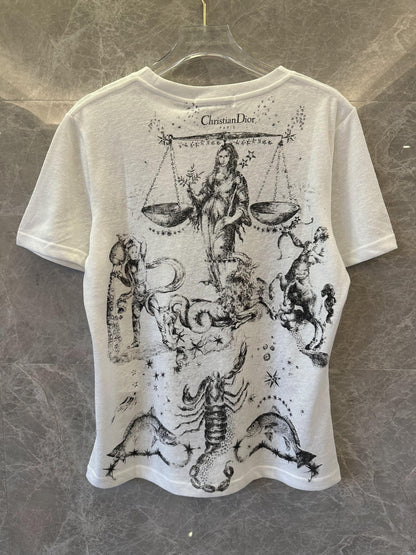 Dior white zodiac print t-shirt with astrological design