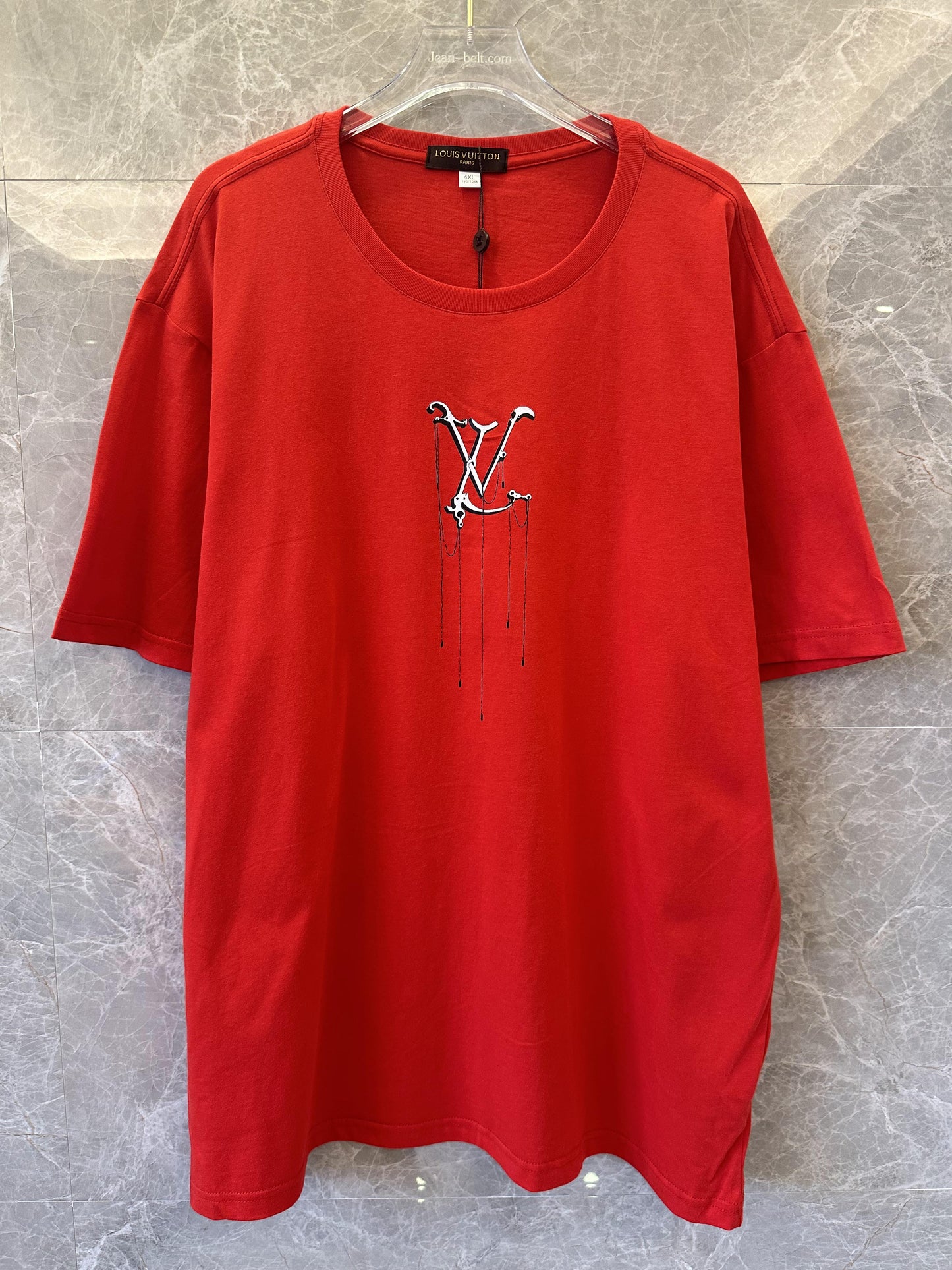 Louis Vuitton red t-shirt with minimalist black LV design