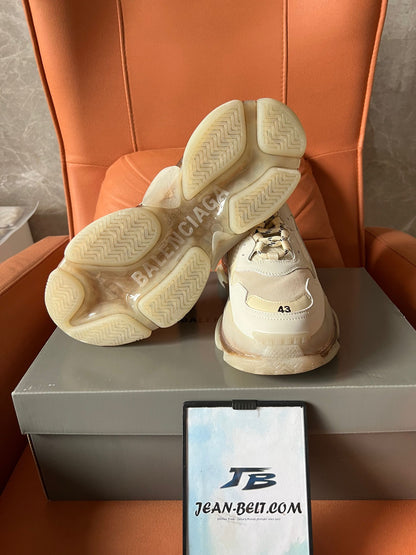 Balenciaga Triple S clear sole sneaker shoes in beige