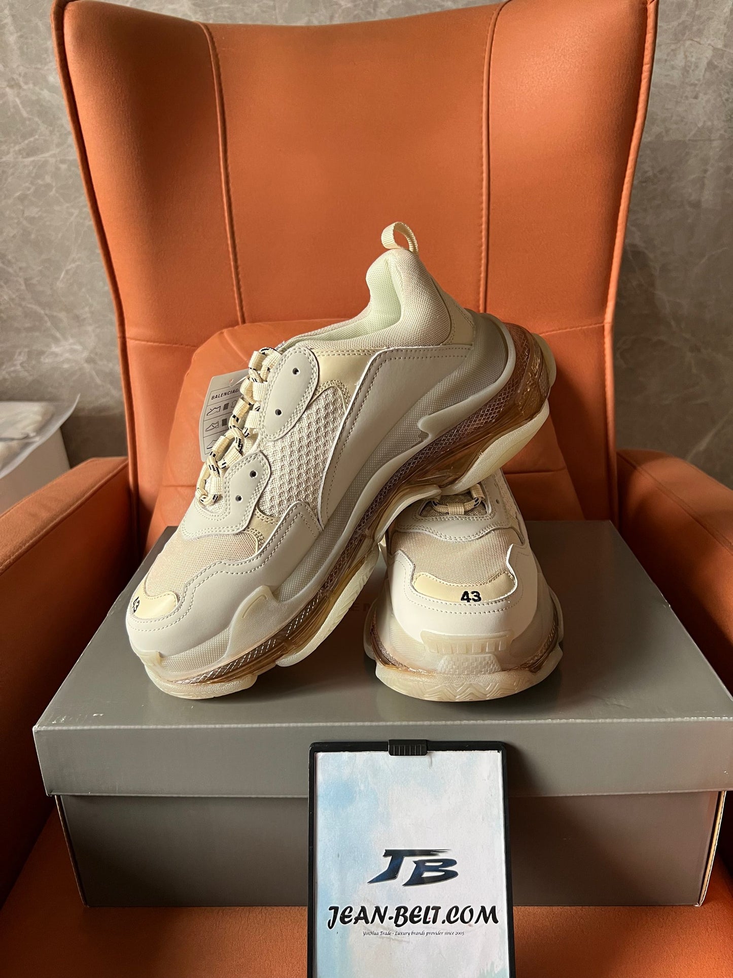 Balenciaga Triple S clear sole sneaker shoes in beige