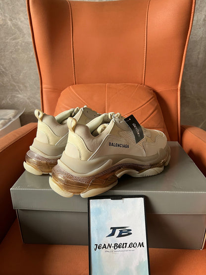 Balenciaga Triple S clear sole sneaker shoes in beige