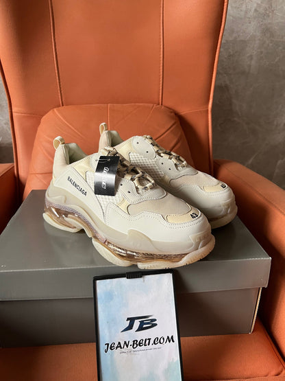 Balenciaga Triple S clear sole sneaker shoes in beige