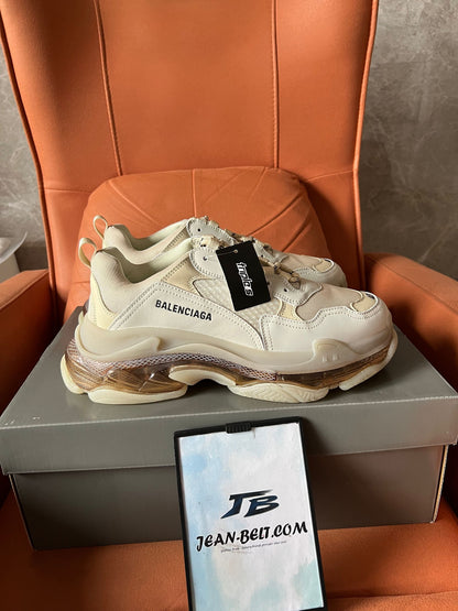 Balenciaga Triple S clear sole sneaker shoes in beige