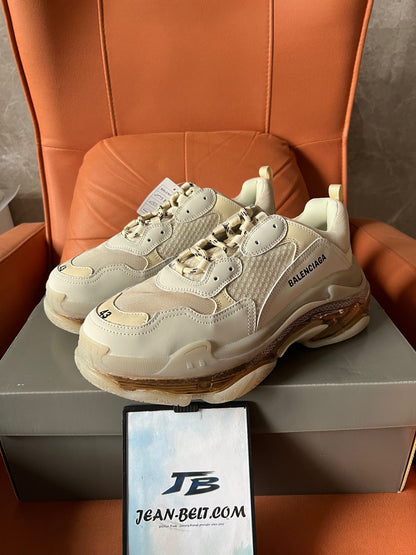 Balenciaga Triple S clear sole sneaker shoes in beige