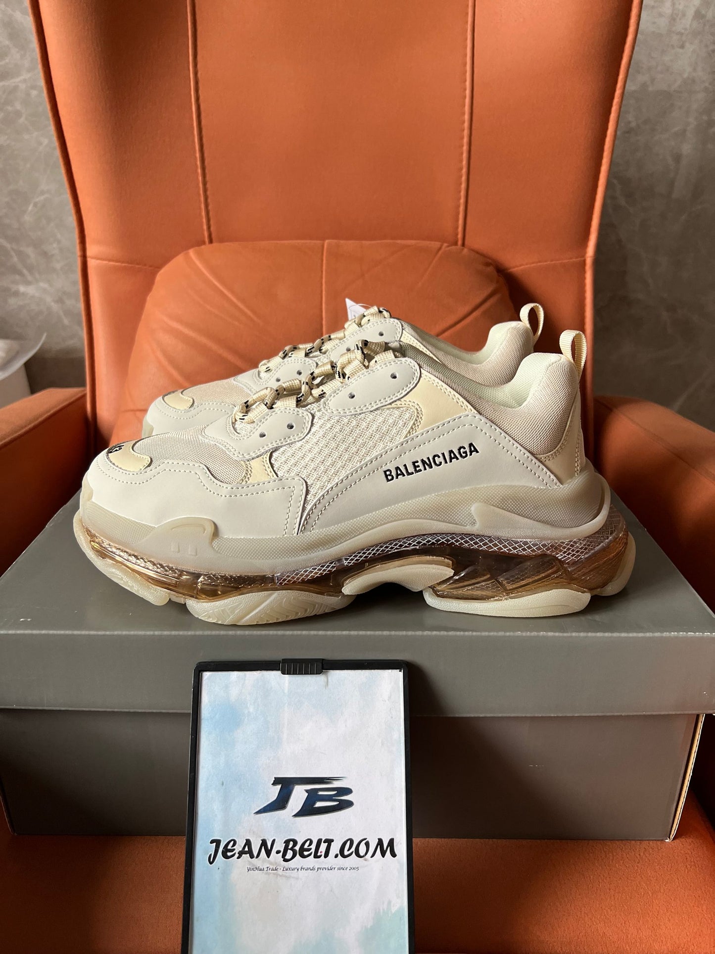 Balenciaga Triple S clear sole sneaker shoes in beige